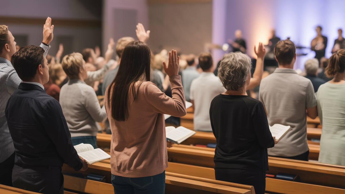 Church congregation in worship